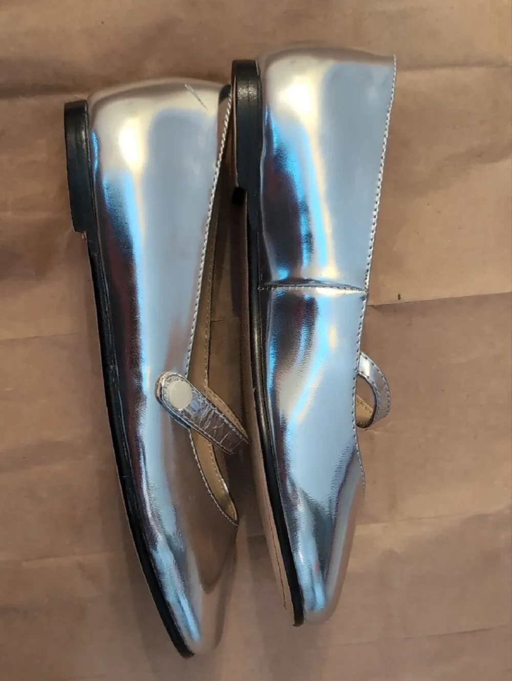 Ralph Lauren Girls' Metallic Silver Mary Jane Flats